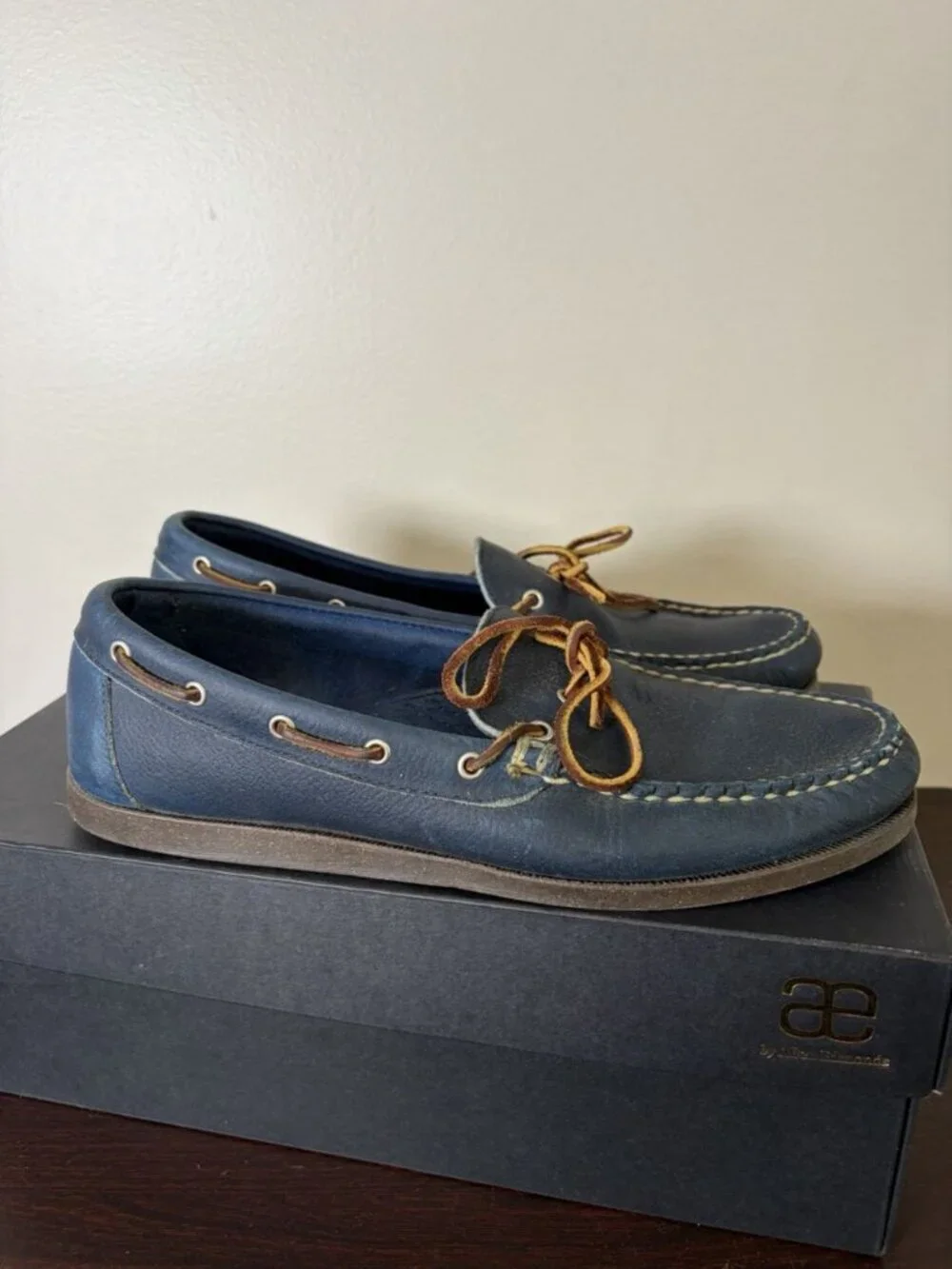 Allen Edmonds Northland Blue Leather Dockside Boat Shoes Men’s 11 Lace Up